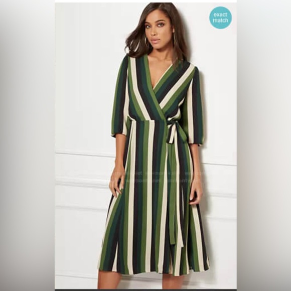 New York & Company Dresses & Skirts - New York and Company Eva Mendes Stripe Wrap Midi Dress Size Small